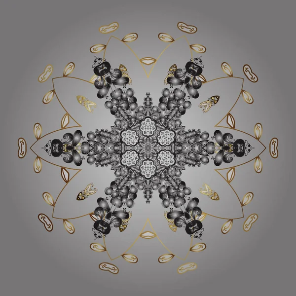 Kristallen Sneeuwvlok Gouden Kleuren Vectorillustratie — Stockvector