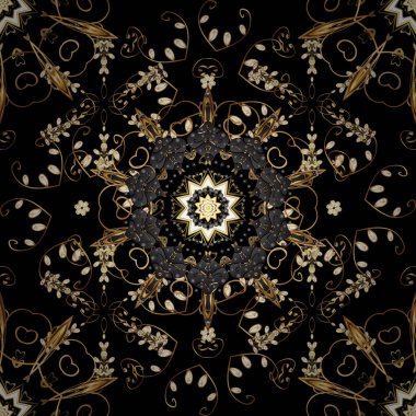 Vektör altın tekstil baskı. Çiçek fayans. Gri, siyah ve kahverengi renkleri altın elemanları ile altın izi. İslam tasarım. Şark süsleme.