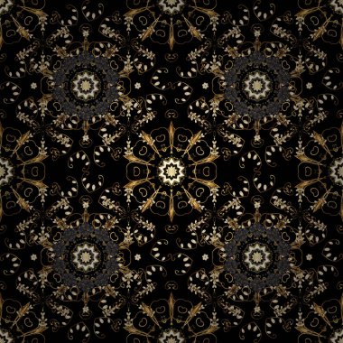 Klasik vintage arka plan. Sorunsuz klasik bej, siyah ve kahverengi ve altın desen vektör. Geleneksel şark süsleme.
