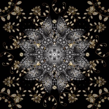 Altın elemanları ile siyah renkleri altın izi. Zemin, kumaş, altın kroki. Düz el vintage koleksiyonu çekilmiş. Vektör altın seamless modeli.