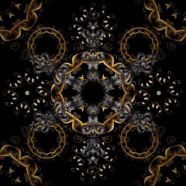 Paisleys zarif çiçek vektör Dikişsiz desen arka plan kroki çizim vintage şık güzel modern 3d çizgi sanat altın ve siyah desenli çiçek yaprakları ve süs eşyaları.