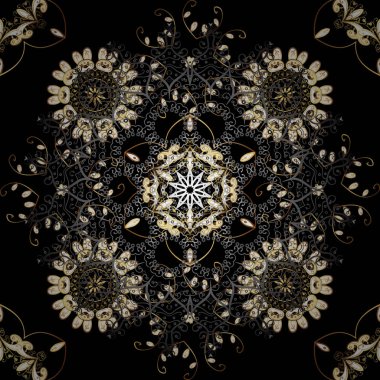 Bir siyah renkleri altın elemanları ile altın izi. Süslü dekorasyon. Vektör vintage Barok çiçek seamless modeli altın. Lüks, Kraliyet ve Victoria kavramı.