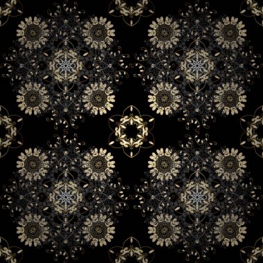 Vektör soyut çiçek çelenk altın doodle fantezi yaprak ve çiçek bir siyah renkler. El çekilmiş dekoratif çerçeve, albüm kapağı, tebrik kartı, vintage Art deco tarzında.