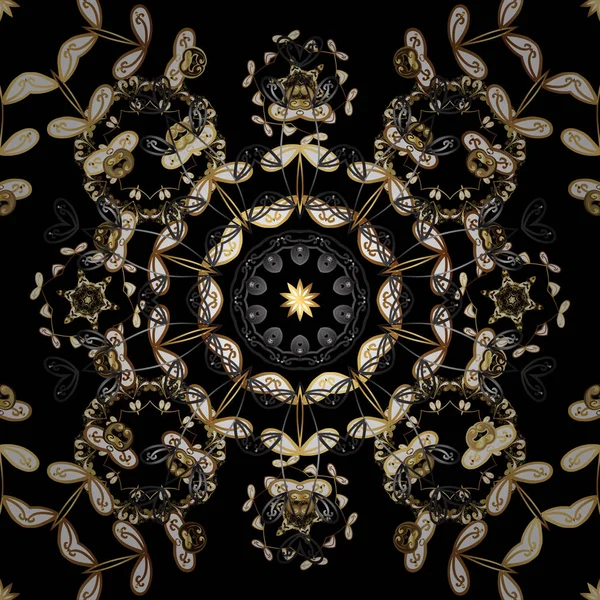 シームレスな古典的な黄金パターン ベクトル伝統的な東洋の装飾 黄金の要素とブラック ブラウン グレー色の黄金パターン — ストックベクタ