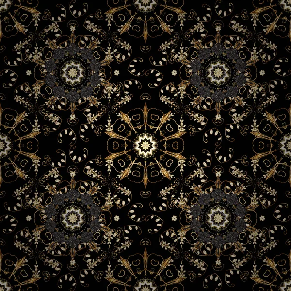クラシック ヴィンテージ背景 シームレスなクラシックは ベージュ 黒と茶色と金色のパターンをベクトルします 伝統的な東洋の装飾 — ストックベクタ