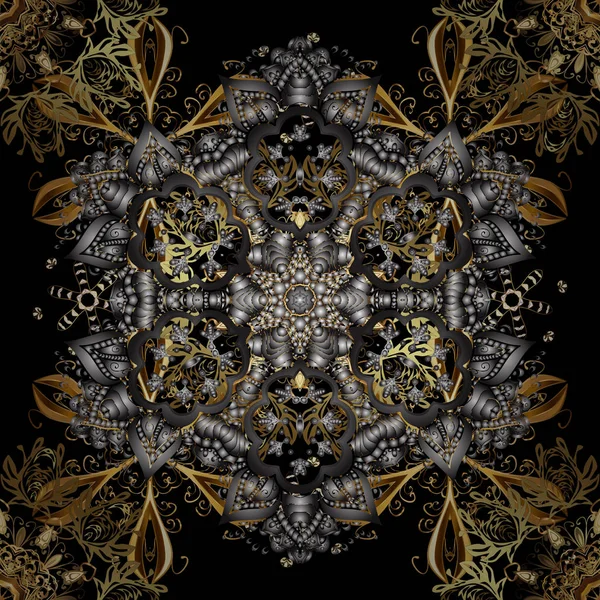 Altın elemanları ile siyah renkleri altın izi. Çiçek fayans. Dikişsiz desen şark süsleme. Vektör altın tekstil baskı. İslam tasarım.