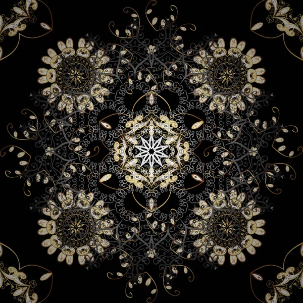 Bir siyah renkleri altın elemanları ile altın izi. Süslü dekorasyon. Vektör vintage Barok çiçek seamless modeli altın. Lüks, Kraliyet ve Victoria kavramı.