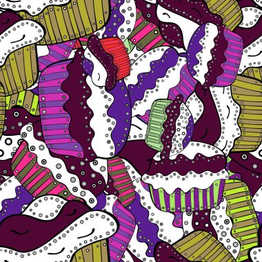 Beyaz, mor ve siyah gıda afiş tasarımı için. Kek ile sorunsuz. Vektör çizim. Kağıt ambalaj.