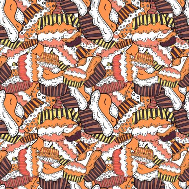 Turuncu, beyaz ve siyah şirin Doğum izi. Sorunsuz şaşırtıcı şenlikli kek ve sıradışı tasarım lezzetli kek. Vektör.