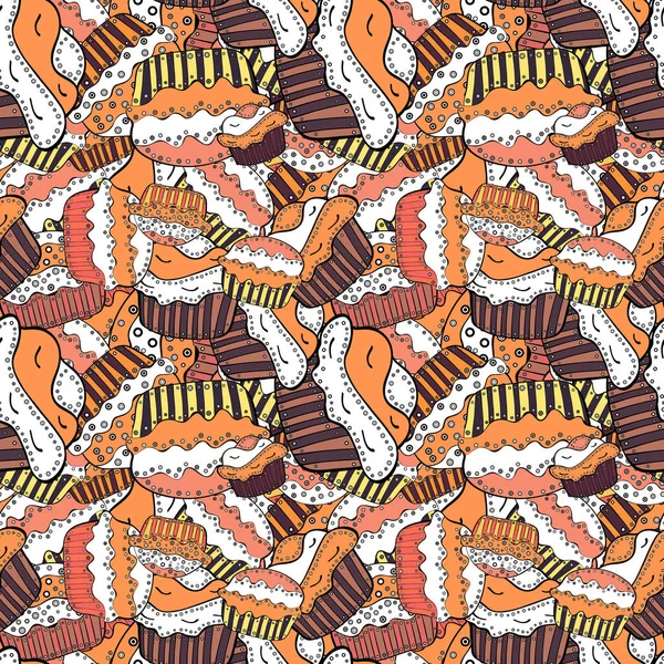 Turuncu, beyaz ve siyah şirin Doğum izi. Sorunsuz şaşırtıcı şenlikli kek ve sıradışı tasarım lezzetli kek. Vektör.