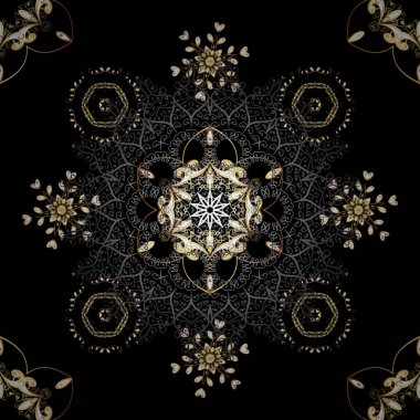 Vintage seamless modeli siyah renkler altın elemanları ile. Noel 2019, kar tanesi, yeni yıl.