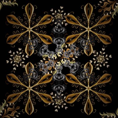 Siyah renkleri altın öğesinde. Damasko Dikişsiz desen yinelenen arka plan. Antika altın yinelenebilir kroki. Barok tarzı altın çiçek süsleme.