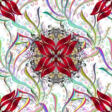 Bahar Tema Dikişsiz desen arka plan rengi. Vektör çizim. Düz çiçek öğeleri tasarım. Sevimli çiçek öğeleri. Seamless modeli moda kumaş deseni.