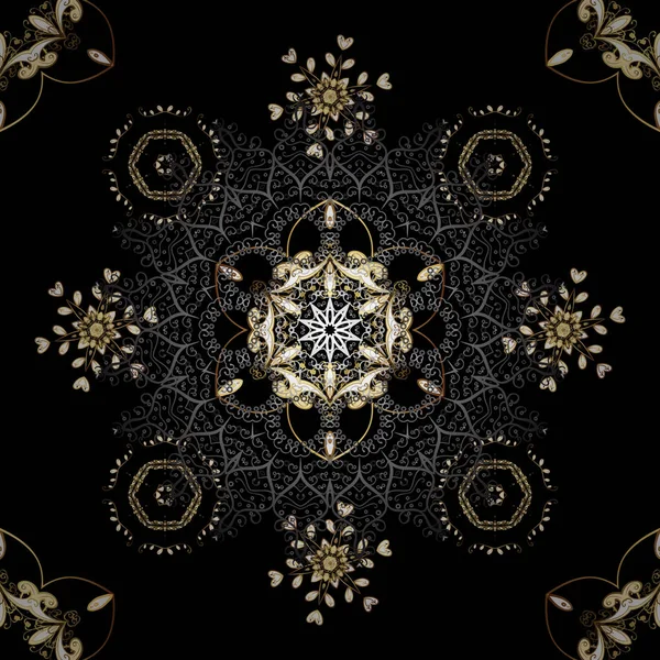 Вінтажний Безшовний Візерунок Чорних Кольорах Золотими Елементами Різдво 2019 Сніжинка — стоковий вектор
