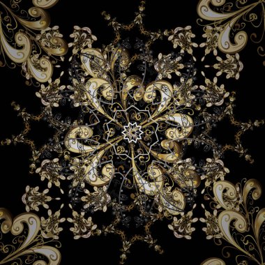 Sorunsuz şark süsleme Barok tarzında. Vektör şark süsleme. Gri, siyah ve bej renkleri altın elemanları ile altın izi. Geleneksel klasik altın desen.