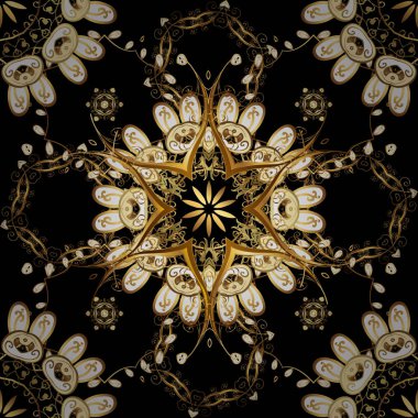 Kahverengi, sarı ve siyah renkleri altın elemanları ile altın izi. Vektör vintage Barok çiçek seamless modeli altın. Lüks, Kraliyet ve Victoria kavramı. Süslü dekorasyon.