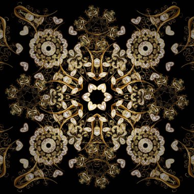 Zarif vektör Klasik desen. Yinelenen öğeleri ile sorunsuz arka plan. Siyah, kahverengi ve bej ve altın desen.