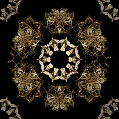 Paisleys zarif çiçek vektör Dikişsiz desen arka plan kroki çizim vintage şık güzel modern 3d çizgi sanat altın ve sarı desenli çiçek yaprakları ve süs eşyaları.