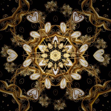 Dikişsiz Ortaçağ çiçek Kraliyet desen. Doğum günü, davet veya afiş için tebrik kartı için iyi. Vektör çizim. Dekoratif simetri arabesk. Altın sarı renkler.