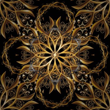 Şam altın soyut çiçek Dikişsiz desen sarı renkler. Süslü dekorasyon. Vektör çizim.