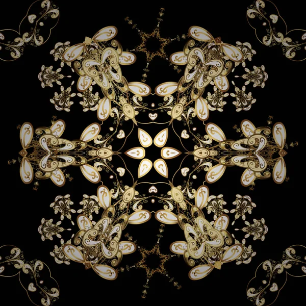 シームレスな黄金パターン 黄金の要素とイエロー ベクター黄金の花飾り錦布とガラス パターン 花柄のゴールド メタル — ストックベクタ