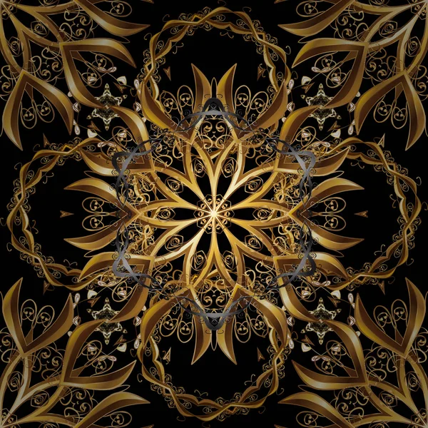 Şam altın soyut çiçek Dikişsiz desen sarı renkler. Süslü dekorasyon. Vektör çizim.