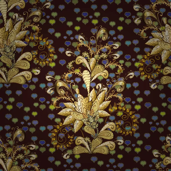 Квіти Долини Коричневих Жовтих Нейтральних Кольорах Вектор Запас Безшовний Візерунок — стоковий вектор