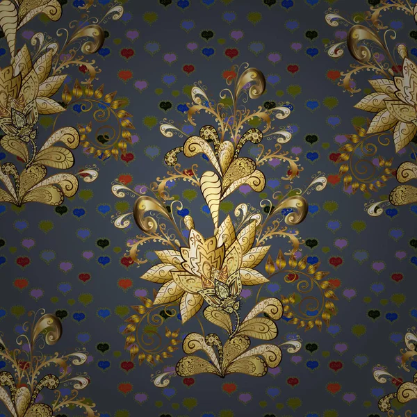 Ornement Floral Doré Style Baroque Elément Doré Sur Les Couleurs — Image vectorielle