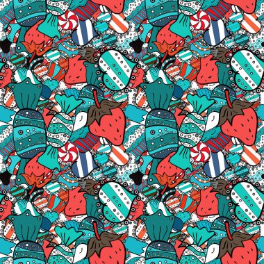 Sorunsuz lezzetli çörekler ve muffins beyaz, siyah ve mavi çizgi film vektör. Çikolatalı Doğum günü tatlı kek illüstrasyon.