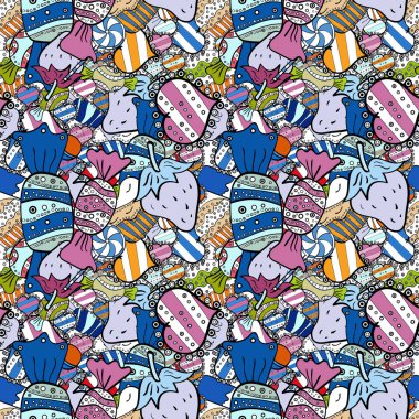 Dikişsiz desen siyah, mavi ve nötr renkler tatlı şeker. Vektör çizim.