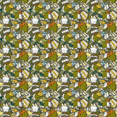 Vektör çizim. Siyah, yeşil ve beyaz sürümü. Sevimli ve renkli şeker tatlı seamless modeli siyah, yeşil ve beyaz arka plan üzerinde. İzole.