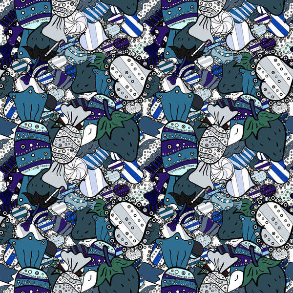 Bright seamless vector confetti party pattern. Colorful sugar sprinkle, candy or bakery design on a black, white and blue background.