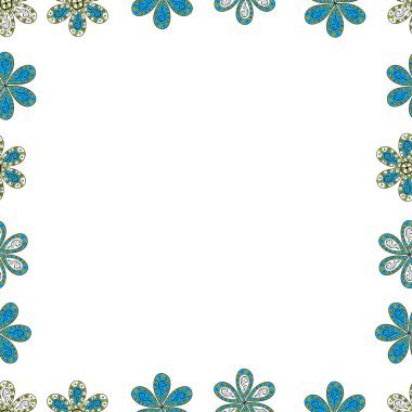 Seamless modeli. Vektör çizim. Resimde beyaz, mavi ve sarı renklerde. Doodles'ın quadrate çerçeveler.