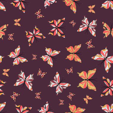 Suluboya kelebekler pembe, beyaz ve kahverengi arka plan izole renkler. Vintage tarzı içinde. Vektör çizim. Çocuk için bahar paletle güzel vektör kelebek.