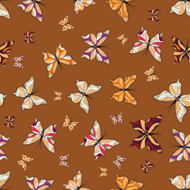 Sarı, kahverengi ve beyaz arka plan üzerinde kelebek. Sorunsuz. Basit kadınsı desen davet için kartı, baskı. Vektör çizim.