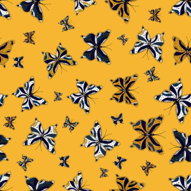 Moda vektör yaz desen el ile kelebekler çizilmiş. Kağıt, kumaş, sarmalayıcıları ve duvar kağıdı tasarımı için şirin arka plan. Vektör çizim. Seamless modeli.