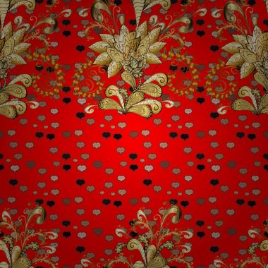 Bir kırmızı ve kahverengi renkleri altın öğesinde. Altın çiçek seamless modeli. Altın çiçek süsleme barok tarzı. Damasko arka plan.