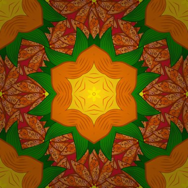 Vektör çiçek düğün dekoratif öğeler. Dikişsiz desen mehndi çiçek dantel buta dekorasyon öğeleri üzerinde yeşil, turuncu ve kahverengi renkleri.