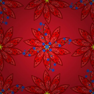 Mavi, kırmızı ve siyah kıvırcık çiçek şekillerin üzerindeki mavi, kırmızı ve siyah renkleri. Vektör çizim. Vintage çiçek tasarım öğeleri.