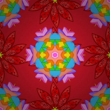 Vektör çizim. Bahar Tema Dikişsiz desen arka plan rengi. Çiçekler, suluboya ile sorunsuz çiçek desenli. Mavi, kırmızı ve turuncu renk çiçekler. Düz çiçek öğeleri tasarım.