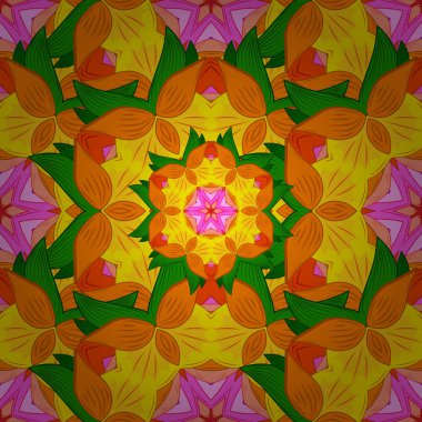 Vektör - hisse senedi. Çiçek yaprakları ve papatya ile Peygamber turuncu, sarı ve yeşil renkler ile. Sorunsuz arka plan deseni.