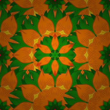 Vektör desen. Nazik, yaz sarı, turuncu ve yeşil renkler üzerinde çiçek. Vektör çizim. Sevimli çiçek desenli küçük çiçek.