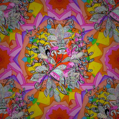 Çiçek Dikişsiz desen çizimi. Turuncu, pembe ve nötr renkler Vadisi çiçek.