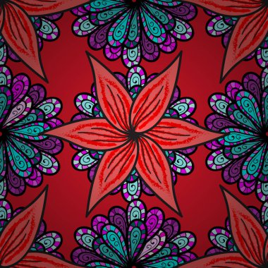 Siyah, pembe ve kırmızı renkler çiçekler. Çiçek boyama vektör t shirt baskı için. Çiçek Dikişsiz desen arka plan.