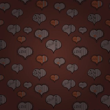 Sorunsuz Valentine': s kahverengi, siyah ve gri elemanları ile. Kalp desen. Vektör çizim.