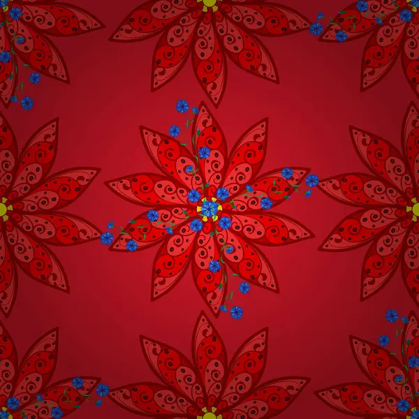 Синие Красные Черные Кудрявые Цветки Окрашены Синий Красный Черный Цвета — стоковый вектор
