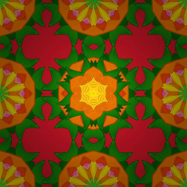 Абстрагируйтесь Мандалы Оранжевого Красного Зеленого Цветов Векторная Иллюстрация — стоковый вектор