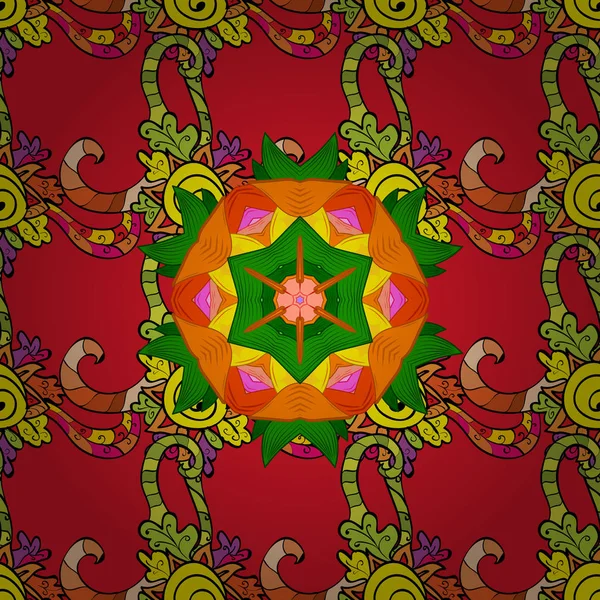 Тропічний Безшовний Квітковий Візерунок Векторні Ілюстрації Квіти Червоного Помаранчевого Зеленого — стоковий вектор