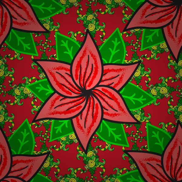 Sömlös Dekorativa Bakgrund Blomma Mandala Vektorillustration Rosa Gröna Och Röda — Stock vektor