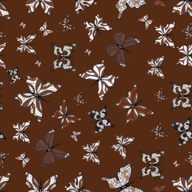 Kahverengi, beyaz ve siyah arka plan üzerinde güzel renkli kelebek. Vektör. İllüstrasyon kelebek. Arkanı için parlak dövme. Tropikal gerçekçi kelebek.